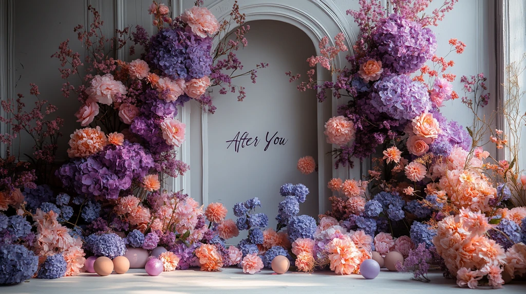 紫色粉色花拱门