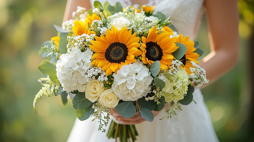 新娘手持向日葵花束