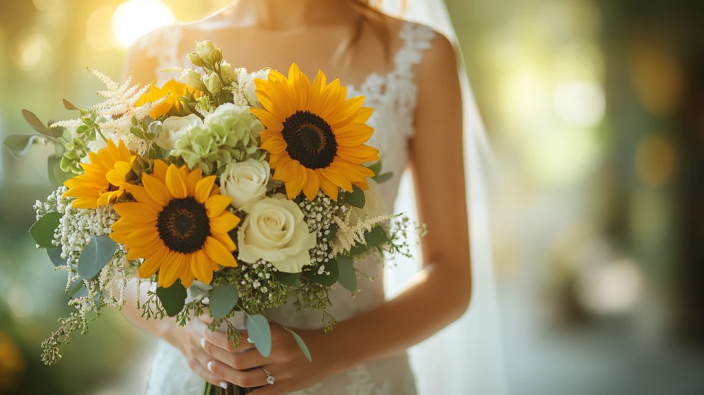 新娘手持向日葵花束