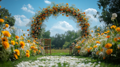 黄色白色花拱门