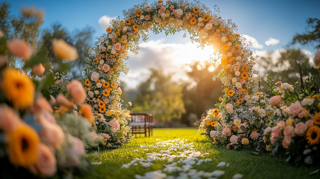 黄色白色花拱门