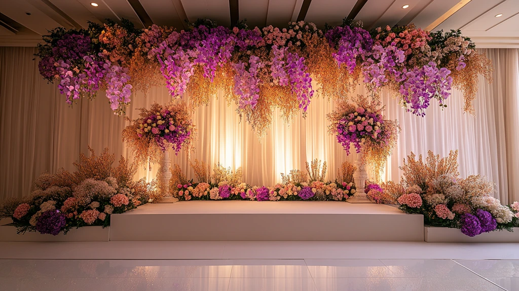 婚礼舞台装饰紫色花卉