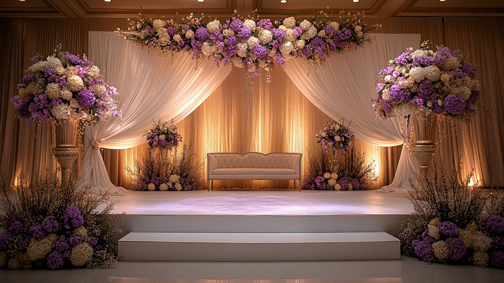 婚礼舞台装饰紫色花卉