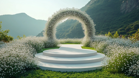 白色婚礼舞台与自然背景