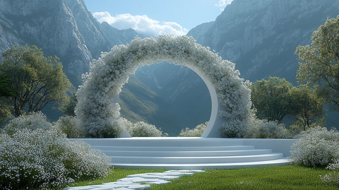 白色婚礼舞台与自然背景