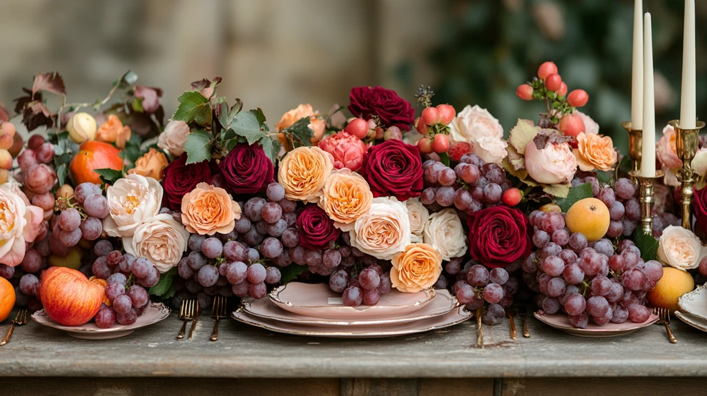 婚礼桌花与果实装饰