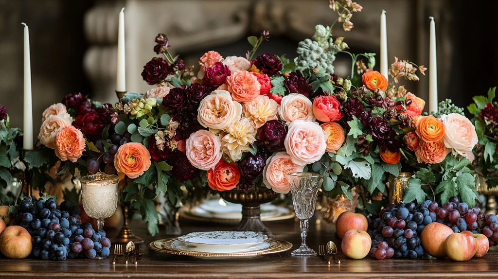 婚礼桌花与果实装饰