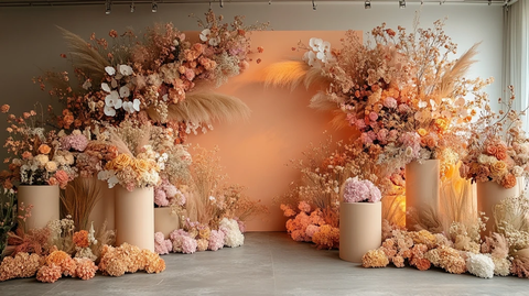 婚礼背景玫瑰金奶油色调干燥花