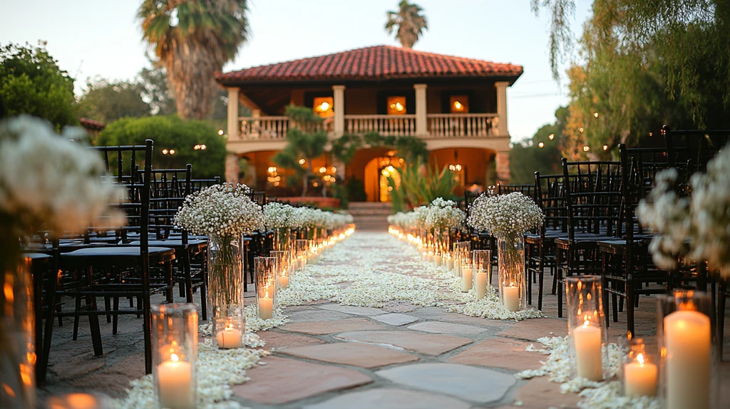 婚礼长椅白花装饰