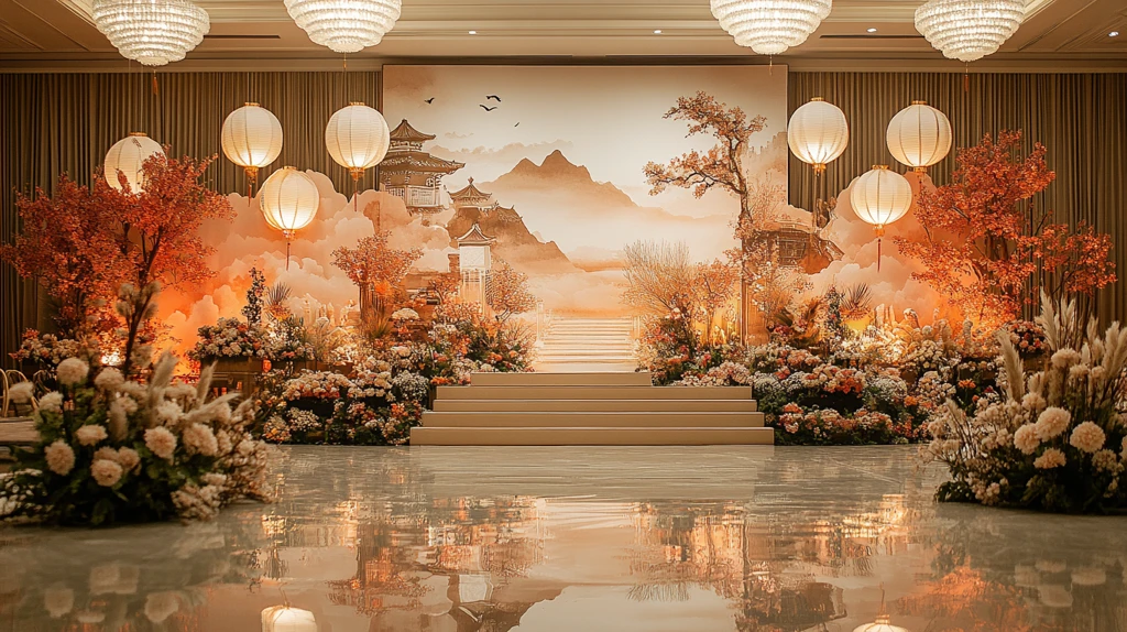 中式婚礼舞台背景装饰