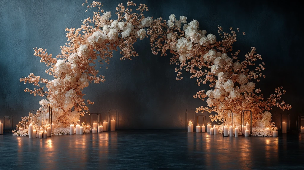 白花黑墙婚礼装饰