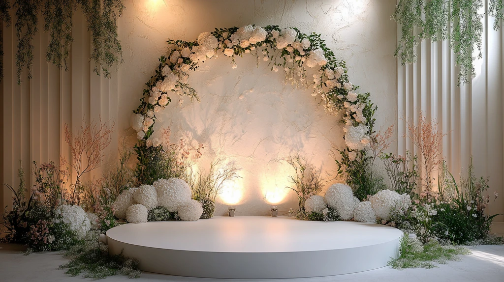 白色婚礼背景墙与拱门装饰