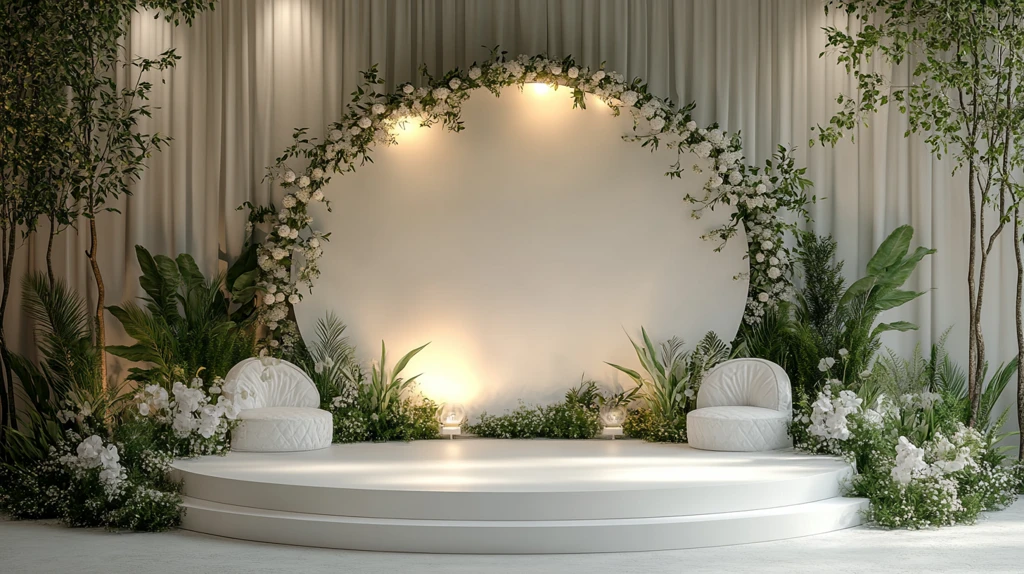 白色婚礼背景墙与拱门装饰
