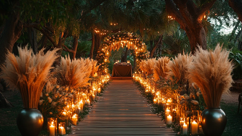 夜晚婚礼装饰与DJ台