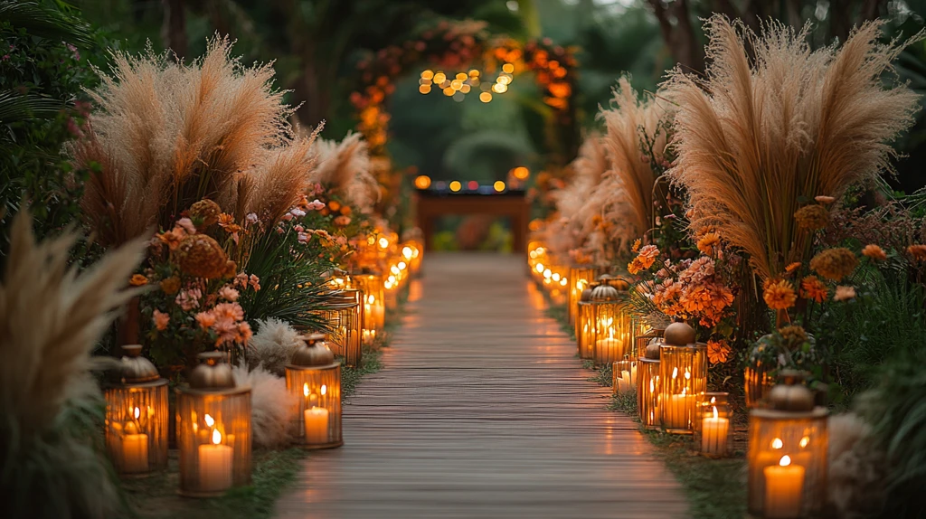 夜晚婚礼装饰与DJ台