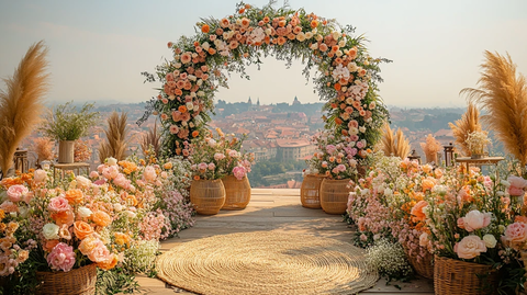 屋顶婚礼布置与城市景观