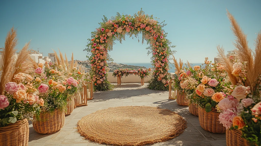 屋顶婚礼布置与城市景观