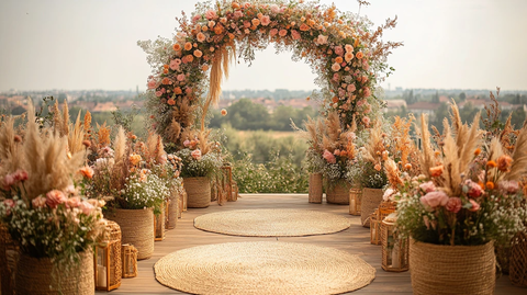 屋顶婚礼布置与城市景观