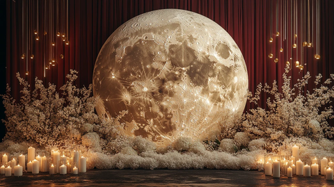 月亮背景与白花装饰