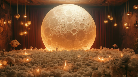 月亮背景与白花装饰