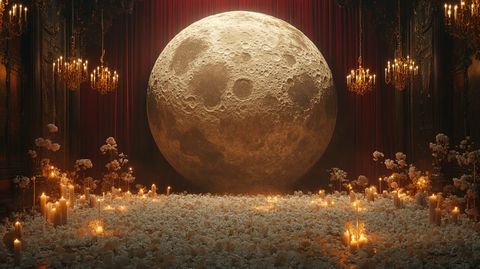 月亮背景与白花装饰