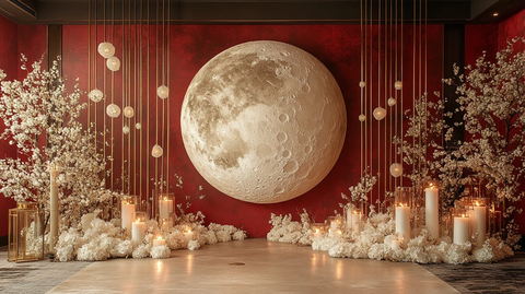 月亮背景与白花装饰