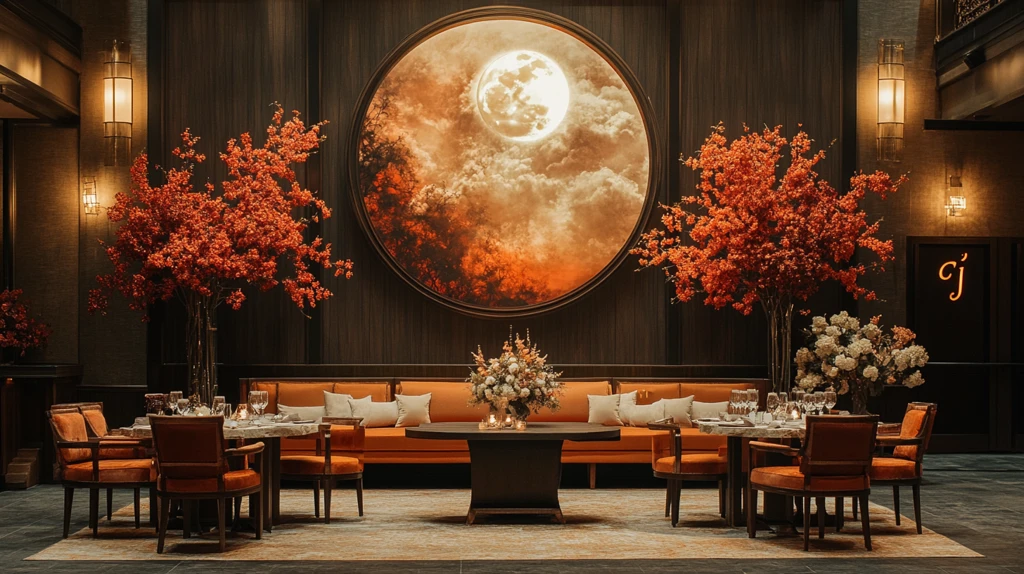 圆月餐桌舞台背景