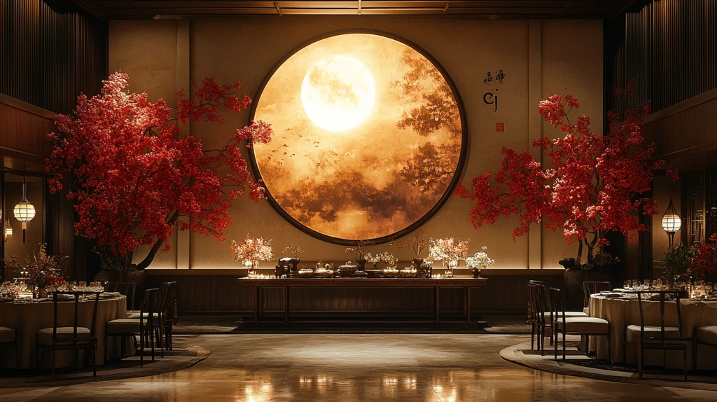 圆月餐桌舞台背景