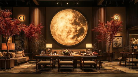 圆月餐桌舞台背景