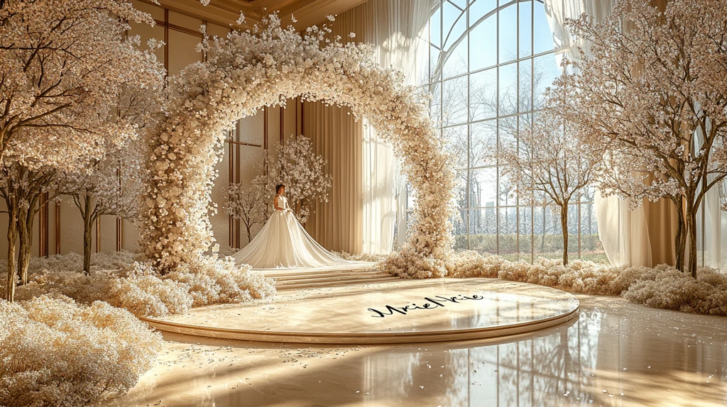 白色花环圆形婚礼舞台