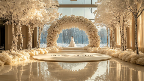 白色花环圆形婚礼舞台