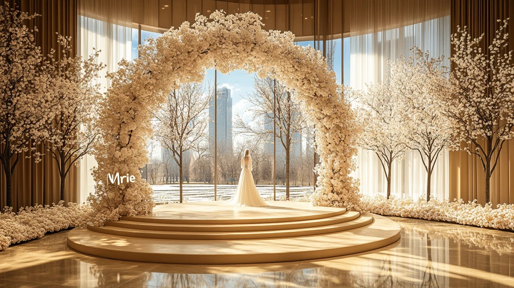 白色花环圆形婚礼舞台