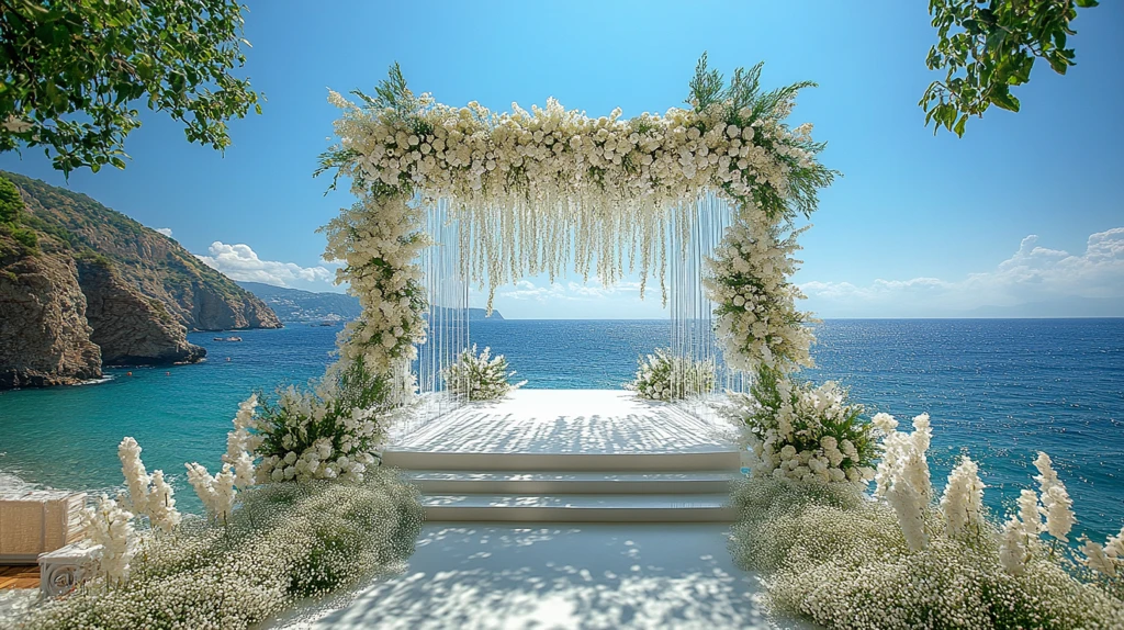 白色婚礼舞台与海景