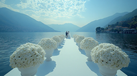 婚礼仪式装饰与湖景