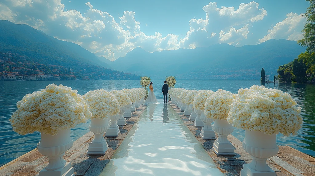婚礼仪式装饰与湖景