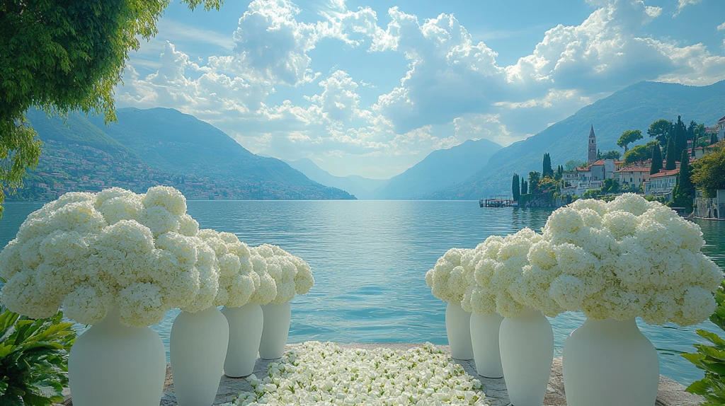 婚礼仪式装饰与湖景