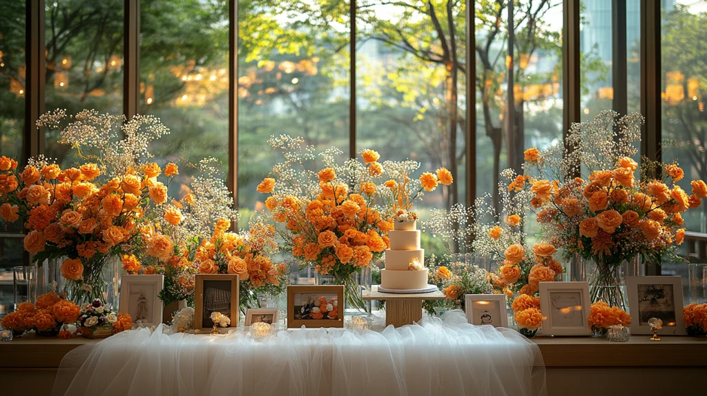 婚礼桌与玻璃墙