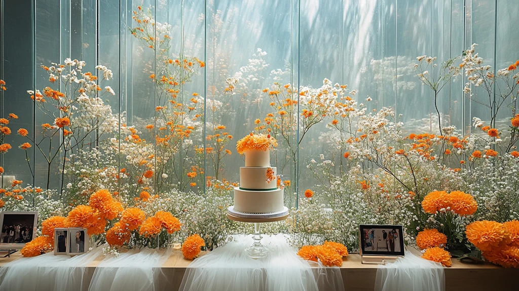 婚礼桌与玻璃墙