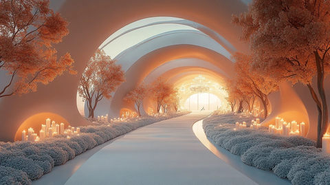 婚礼大厅秋树花毯