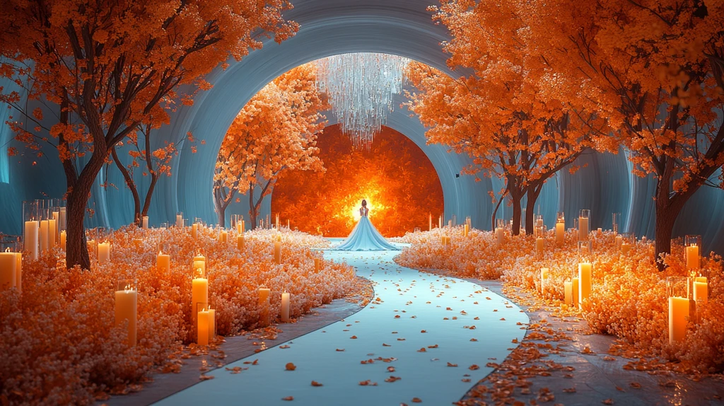 婚礼大厅秋树花毯