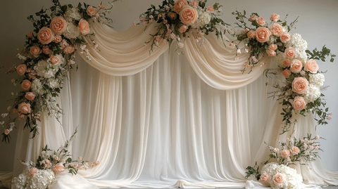婚礼拱门纱帘花卉设计