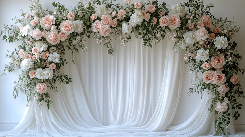 婚礼拱门纱帘花卉设计