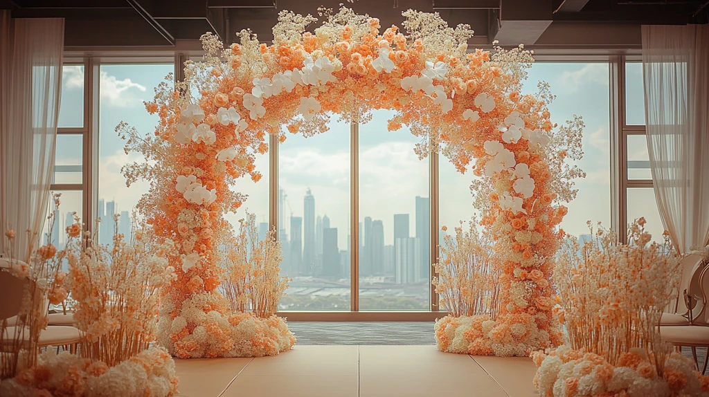 白色橙色花卉拱门