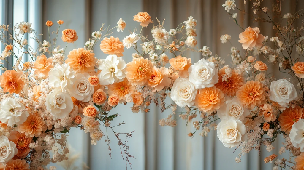 白色橙色花卉拱门