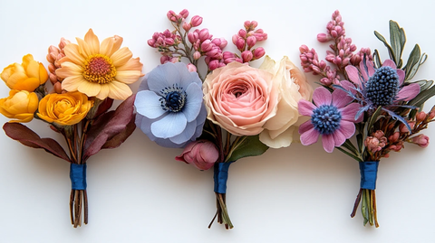 蓝色丝带婚礼胸花设计