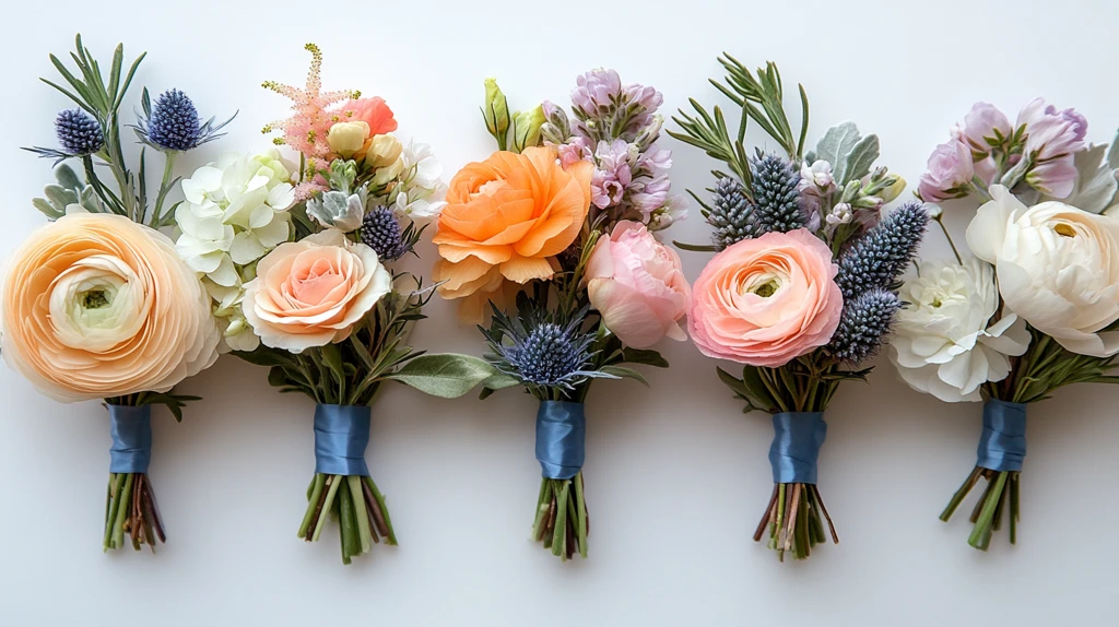 蓝色丝带婚礼胸花设计