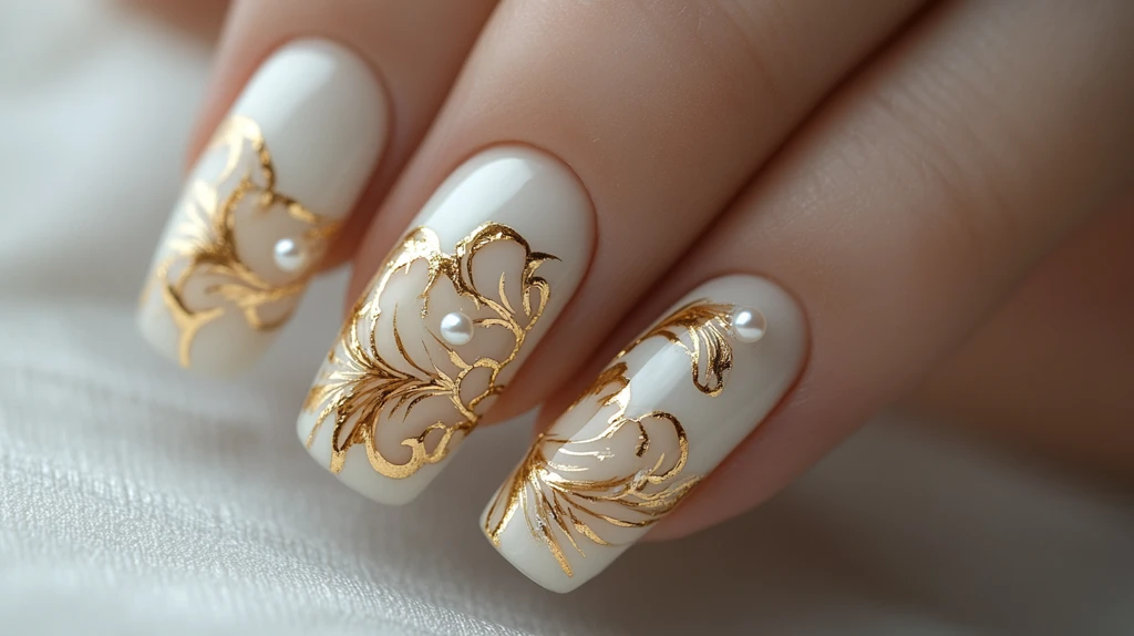 云纹珍珠美甲设计