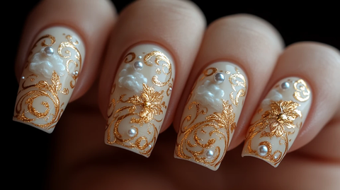 云纹珍珠美甲设计