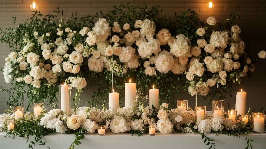 白色婚礼桌与玫瑰装饰