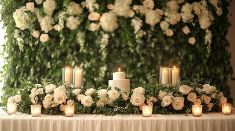 白色婚礼桌与玫瑰装饰